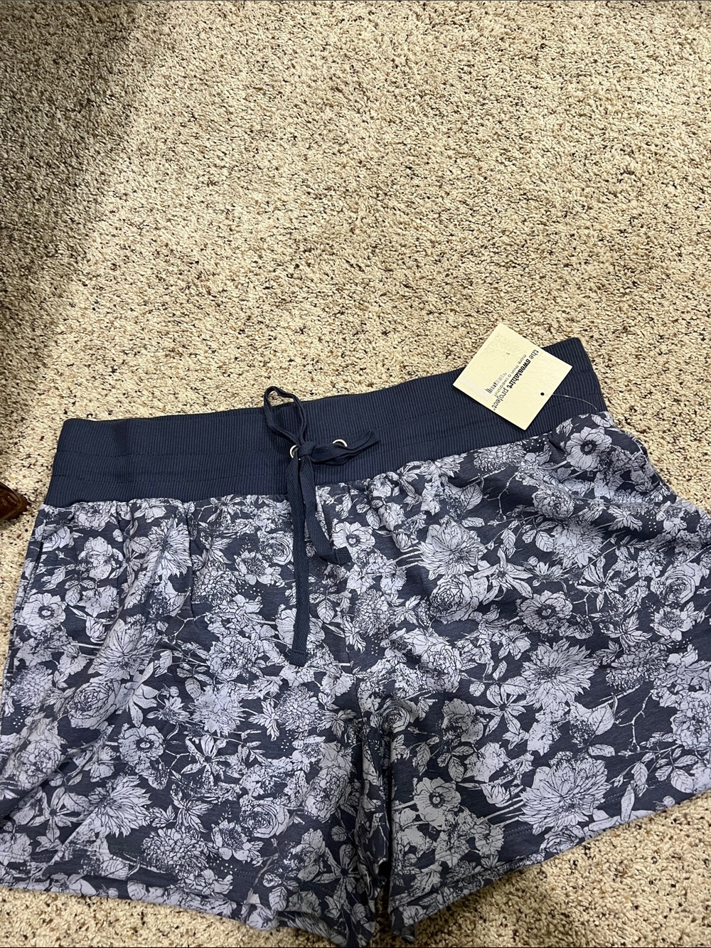 Women's Navy Floral Drawstring Athletic Shorts